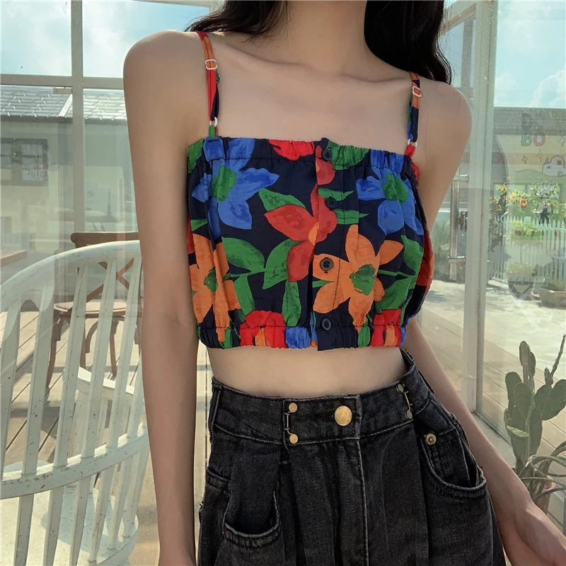 

Укороченный Летний Топ без бретелек с цветочным принтом, модные блузки 2022, дешевая винтажная одежда для женщин, женская одежда