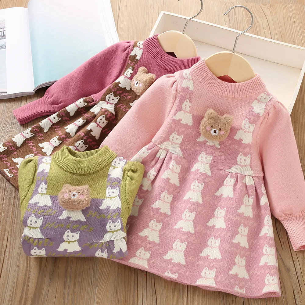 

Вязаные платья для девочек на осень и зиму, детские шерстяные свитера, платье для маленьких девочек, Рождественская одежда для детей от 1 до 6 лет