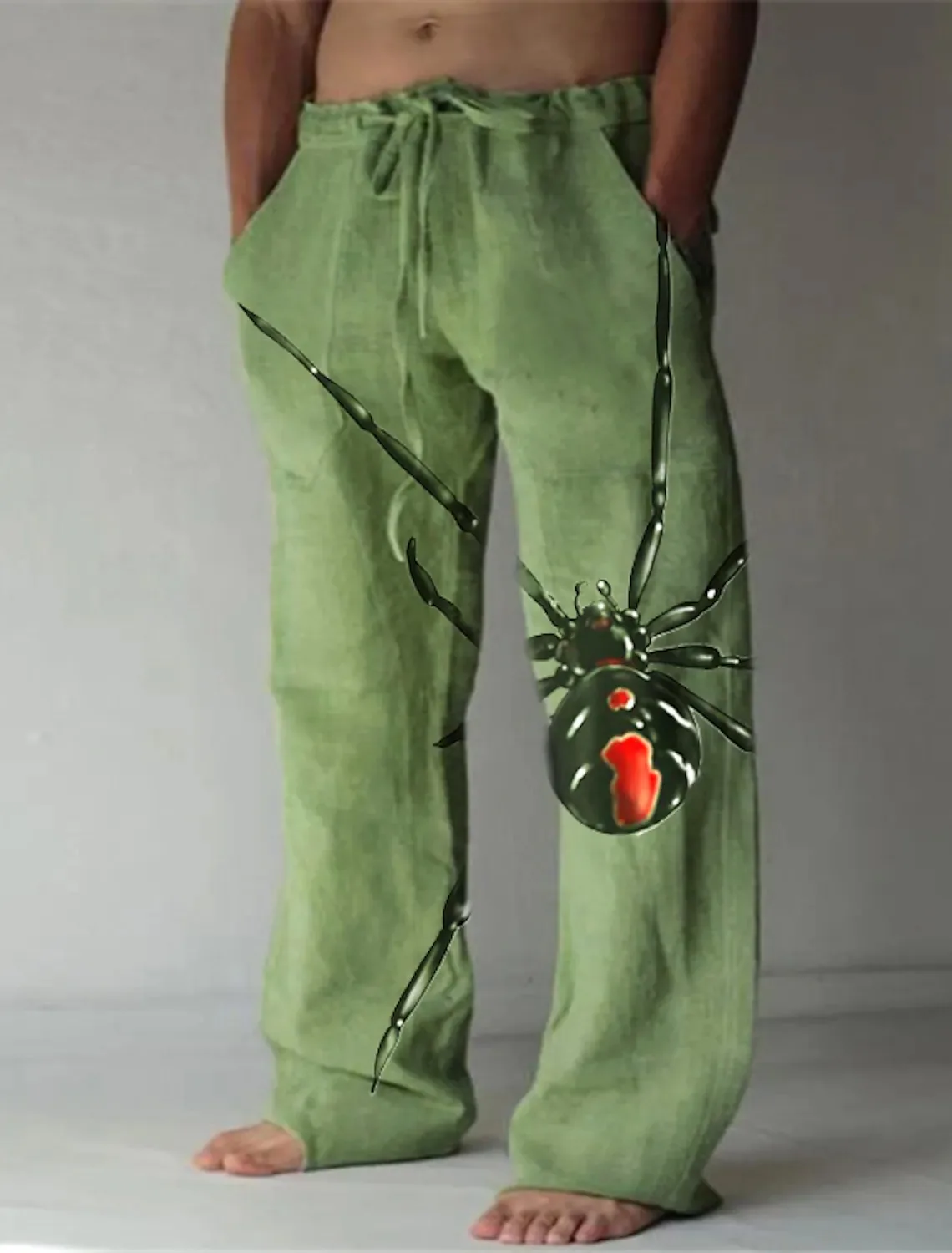 Брюки мужские прямые с 3D принтом модные эластичные штаны на шнуровке