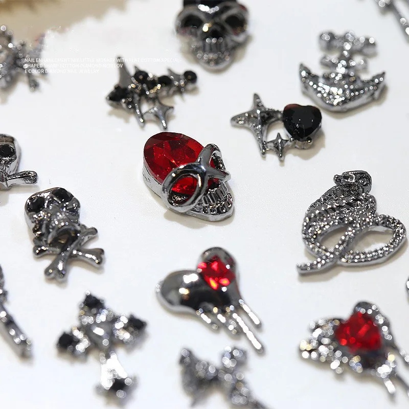 

100 шт., декоративные подвески для ногтей в виде черепа