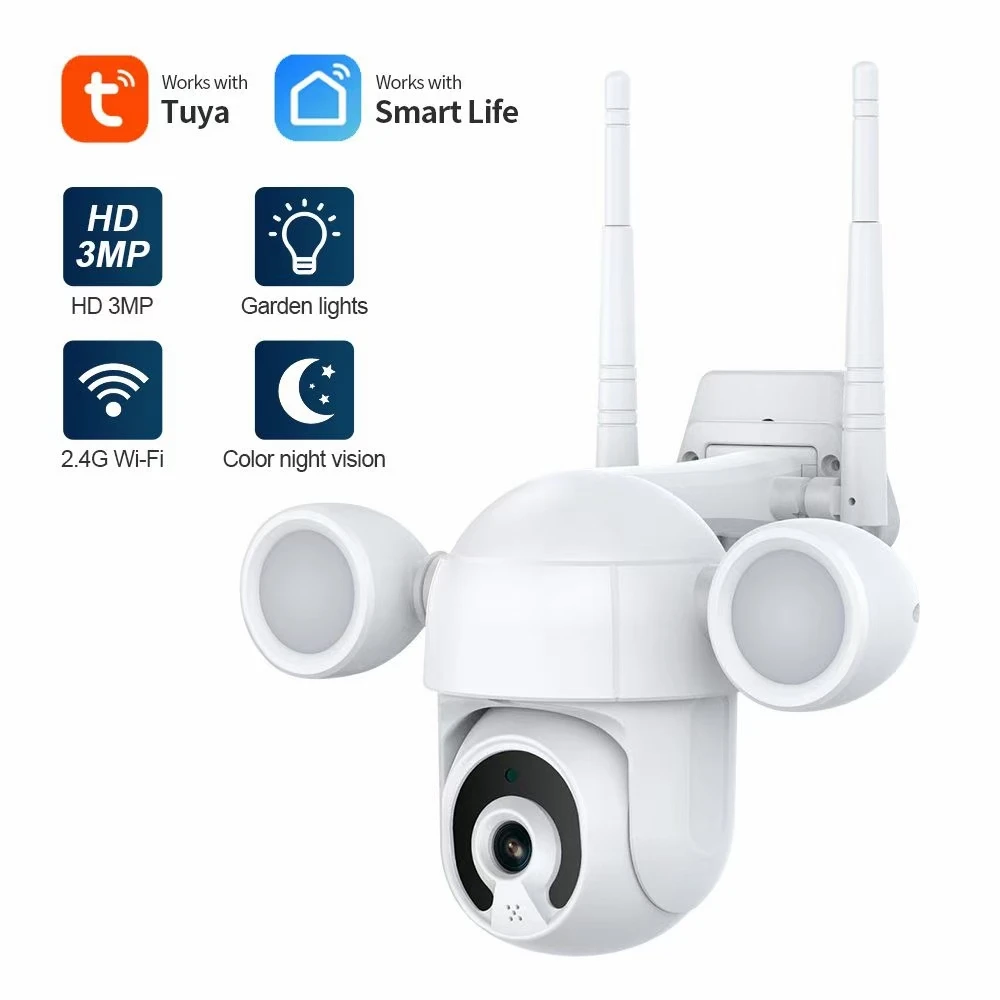 

Smart Lighting Surveillance Camera Tuya FloodLight Humanoid Trigger PTZ Wifi IP AI Auto Tracking Audio 3MP Security CCTV Vedio