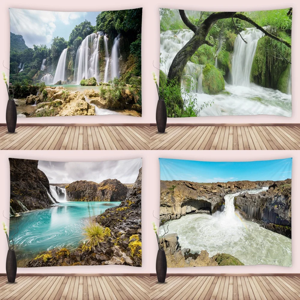 

Green Tropical Forest Tapestry Wall Hanging Rainforest Waterfall Nature Landscape Trees Tapestry Bedroom Living Room Dorm Decor