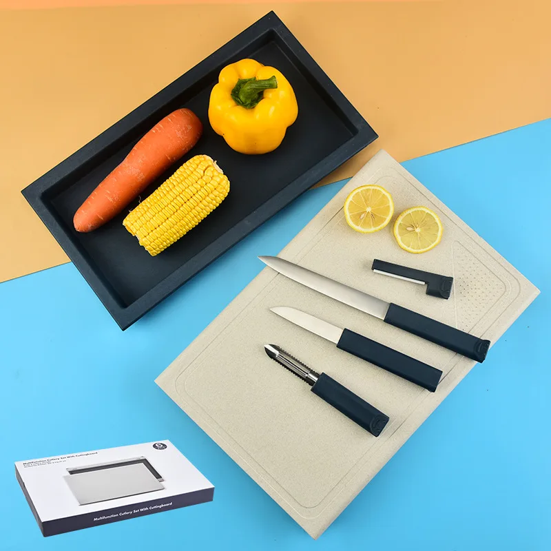 

Multifunctional Household Kitchen Knife Five-piece Set with Melon Planer Fruit Knife Cutting Board Knife Set