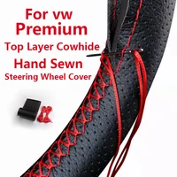hand stitched black leather car steering wheel cover for vw volkswagen golf 7 mk7 new polo passat b8 tiguan sharan jetta