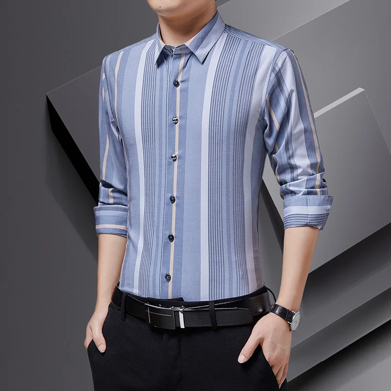 

Fashion Shirts for Men Patchwork Slim Fit Long Sleeve Men Shirts Turn-Down Collar Casual Business Work Dress Shirts Men