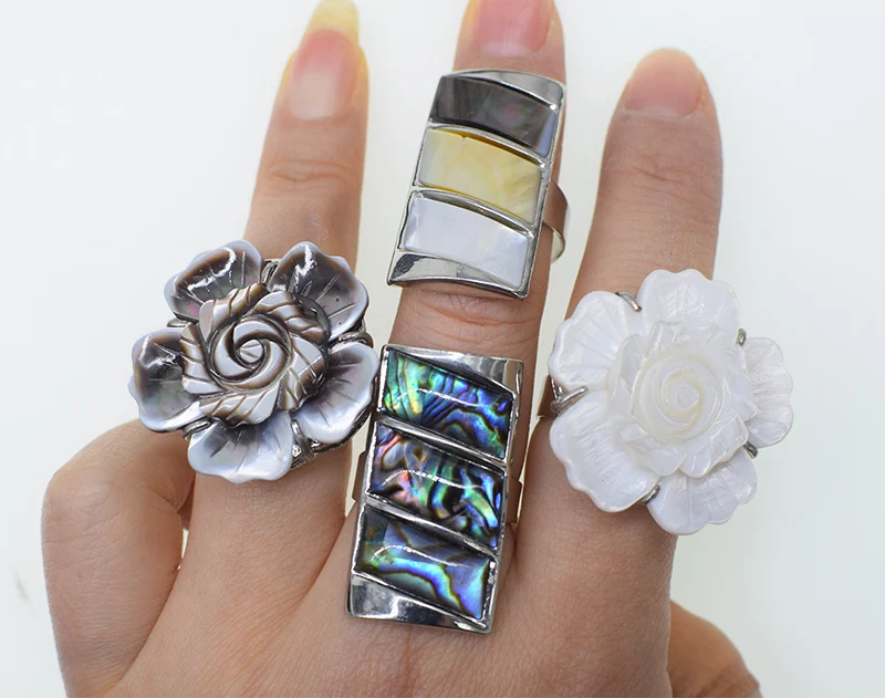 

The sea shell carved flower Ring abalone shell RING free size ring unique style RING