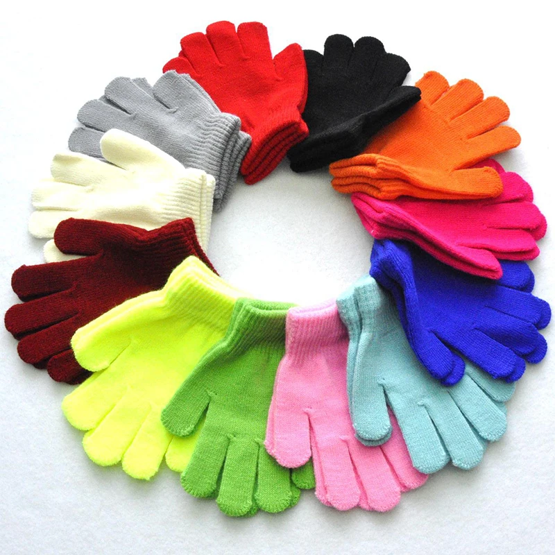 

DIY Children Knitted Gloves Stretchy Wool Knitting Candy Color Boy Girls Full Finger Mittens Warm Thick Kids Gloves Handmade