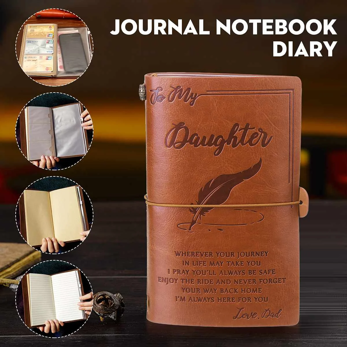 

Engraved PU Leather Journal Notebook Blank Kraft Diary To Daughter Message Quotes Gift Stationery School Office Supplies 20x12cm