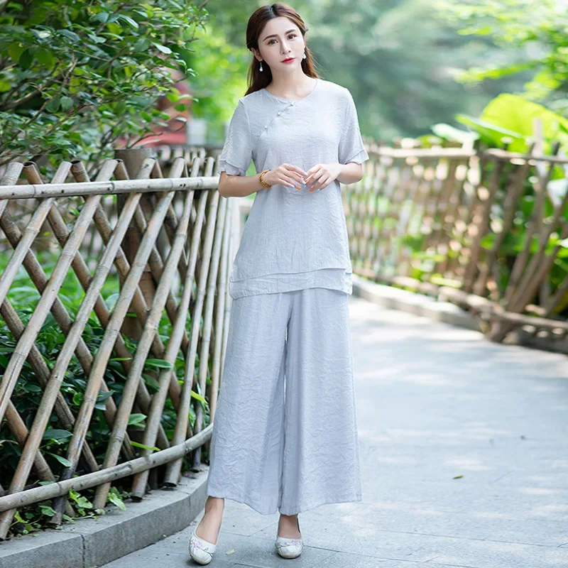 2021 весна-лето новый стиль одежда для йоги в китайском стиле дзен женский костюм