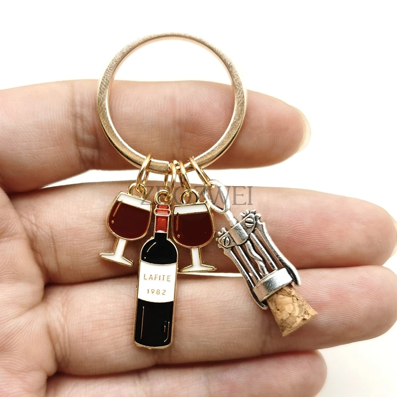 

Enamel keychain A-Z letters American Wine charm key ring cocktail grape wine bottle opener wine glass grape wine keychain bar