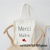 shopping bag fashion merci french print pattern shoulder bags large capacity personalized bag cute fun canvas handbag tote bag