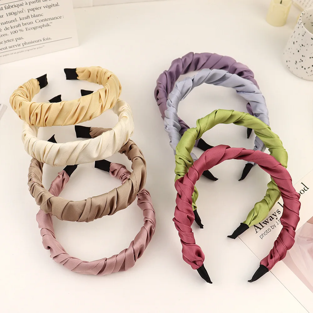 

Women Girls Korean Satin Folds Headbands Sweet Candy Colors Hair Hoop Bzezl Fashion Hair Accessories No Trace Hairband