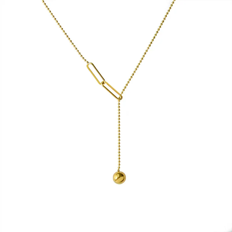 

Necklaces For Women Clavicle Chain Cold Wind Design Sense Tassel Necklace Pull Small Gold Ball Titanium Steel Gold-plated