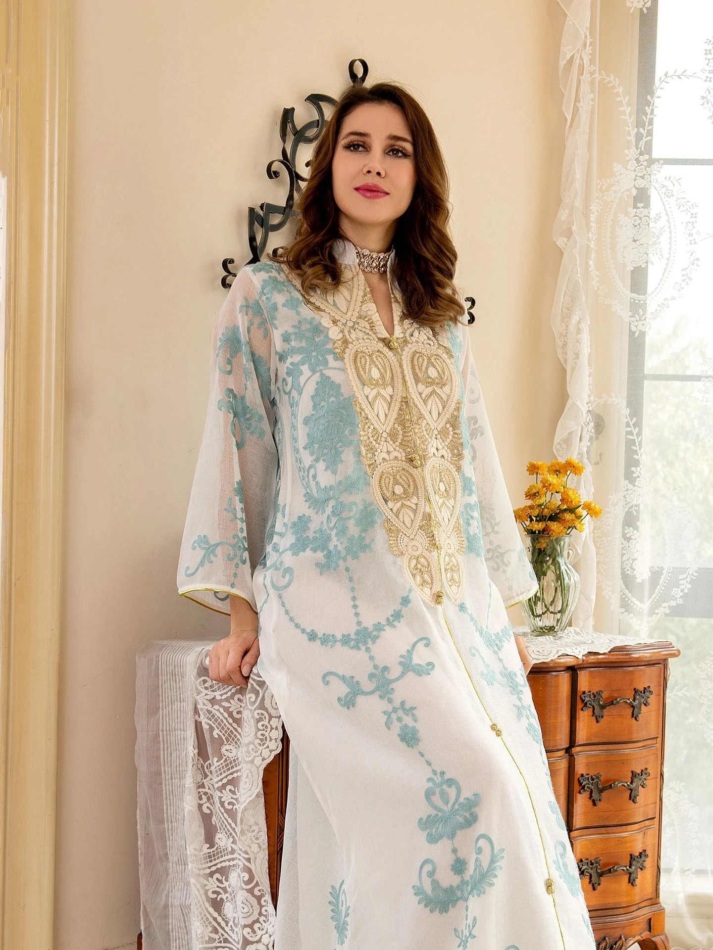 Весна-лето, Марокканское длинное платье, мусульманское женское Рамадан с блестками, длинное платье, яркое французское стильное платье для в...