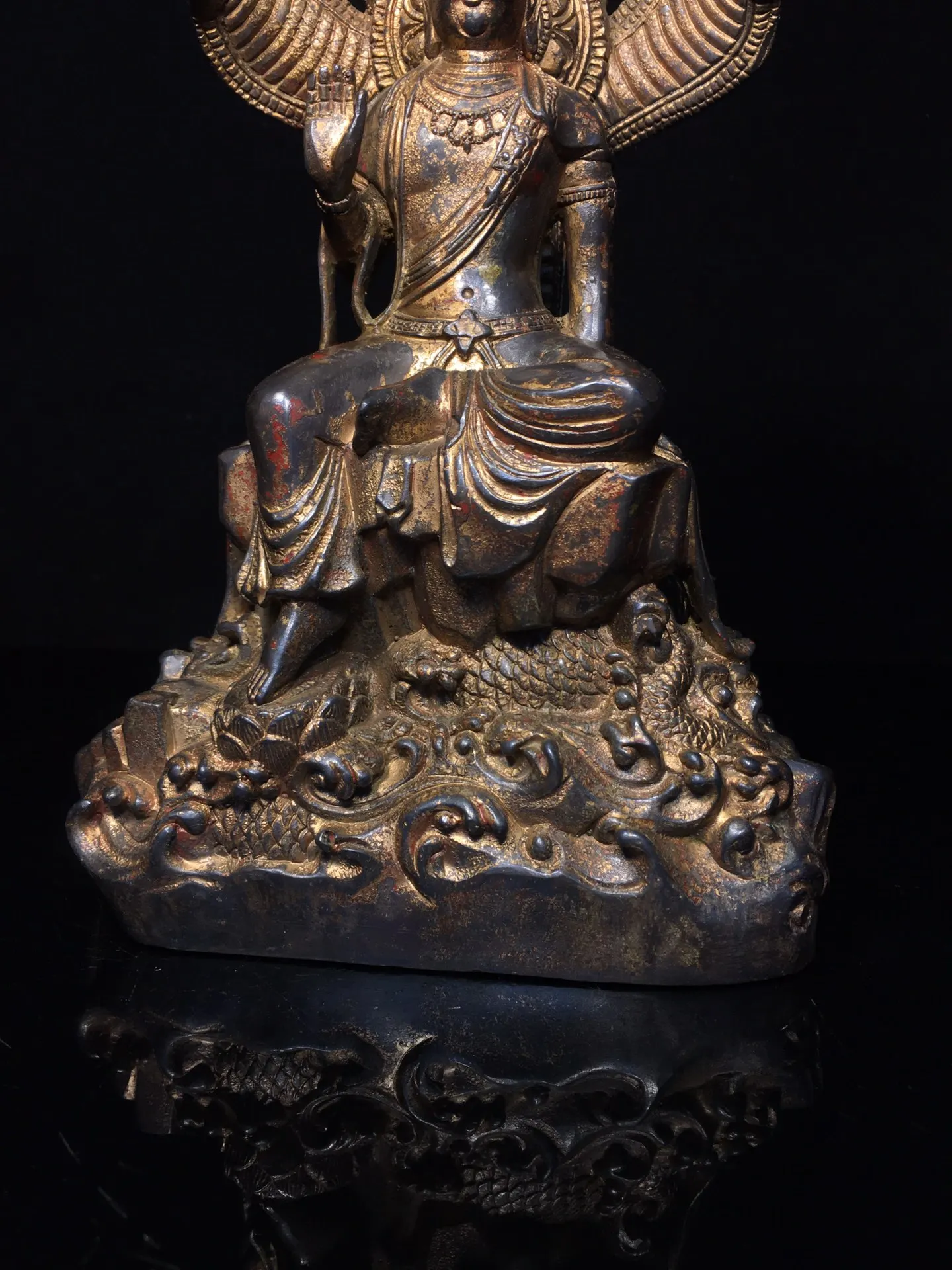 10-дюймовая коллекция тибетского храма старая бронза киноварь грязь золото