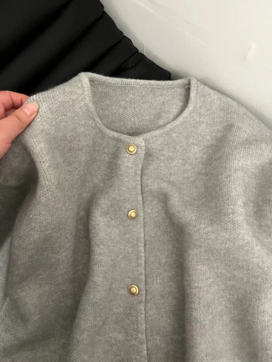 Элегантный трикотажный кардиган с круглым вырезом Новинка весна-осень 2024