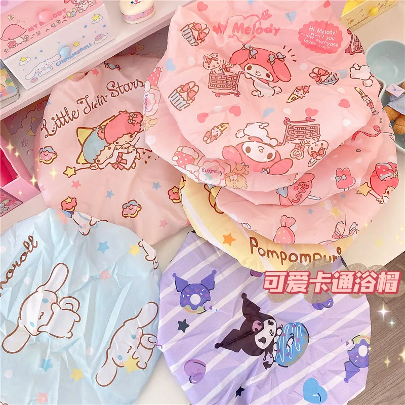 

Sanrios Kuromi Cinnamoroll My Melody помпон Пурины Hellokittys аниме кавайная шапочка для душа эластичная повязка насадка для душа подарок