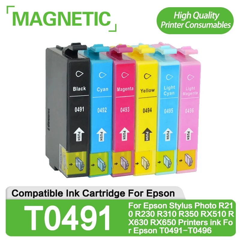 

Новые чернильные картриджи T0491 T0496 для принтеров Epson Stylus Photo R210 R230 R310 R350 RX510 RX630 RX650