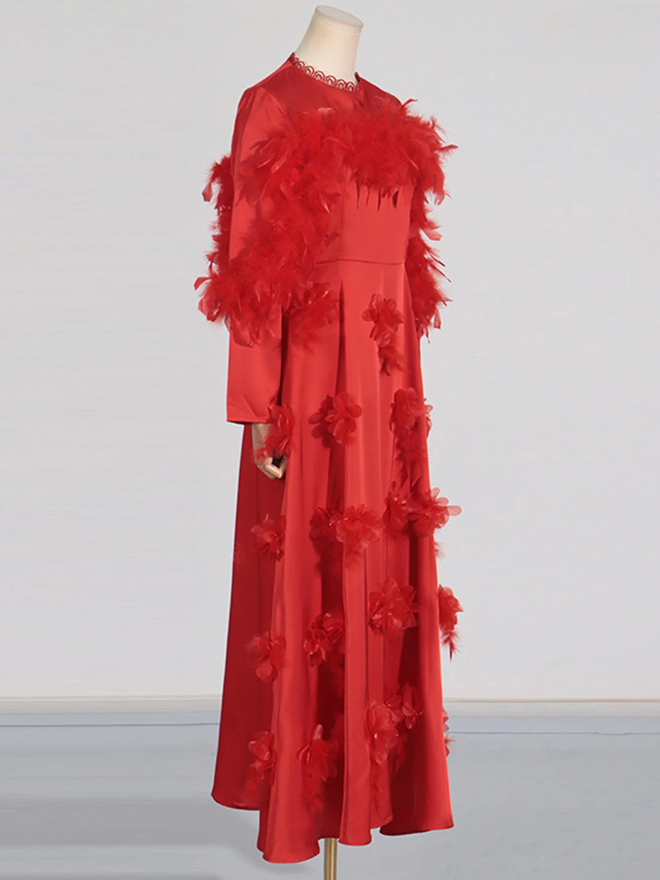 Женское платье-макси с круглым вырезом длинным рукавом и цветочным 3D принтом