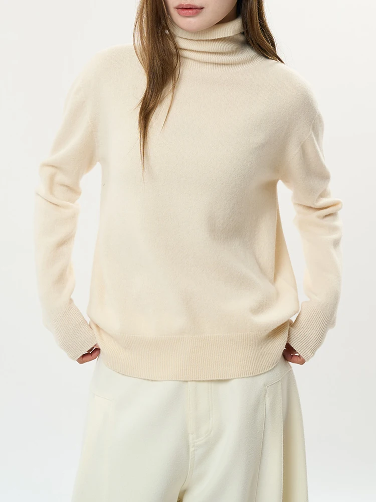 [EAM] Желтый вязаный свитер из 100% шерсти водолазка с длинным рукавом женские