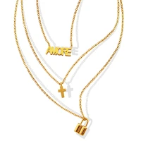 davini 18k gold multilayer cross letter lock clavicle chain necklace personality trend amore necklace jewelry