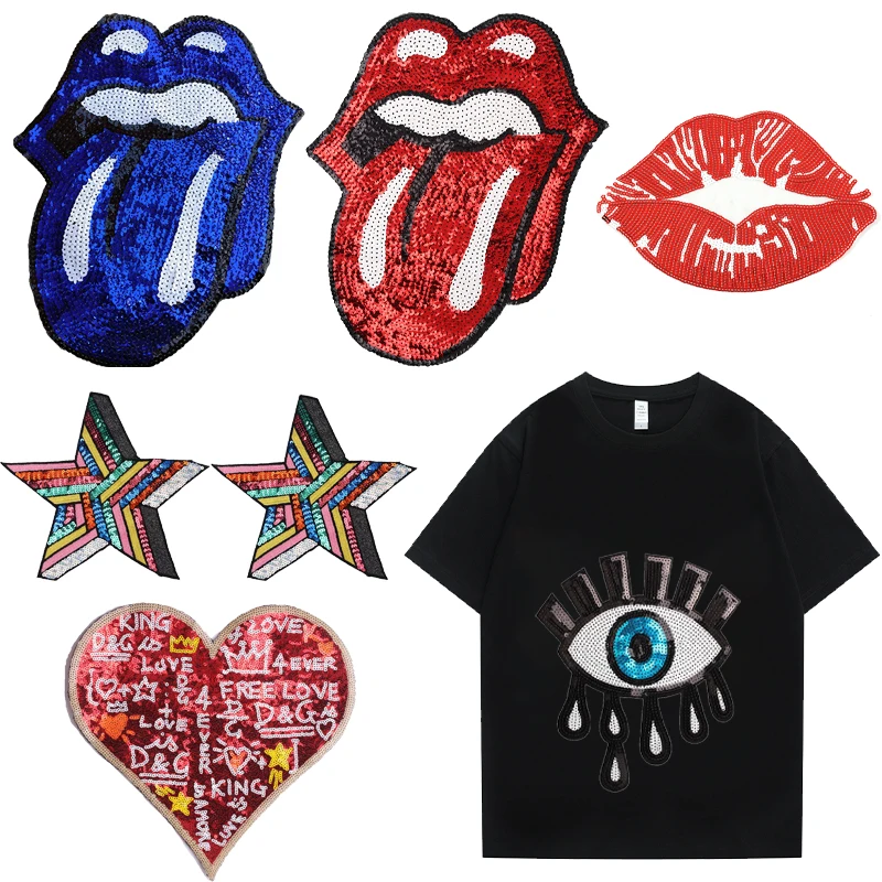 

Big Size Cartoon Love Sequin Patches and Appliques Embroidered Patches for Clothing Thermoadhesive Patches Diy Sewing Patch