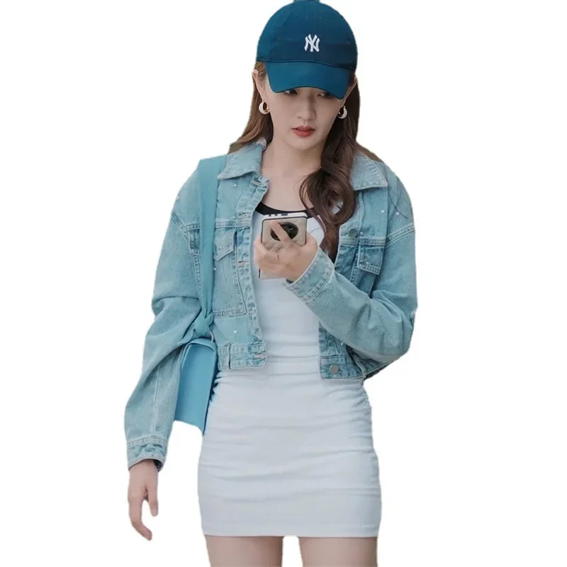 Повседневная модная универсальная потертая джинсовая короткая куртка 23