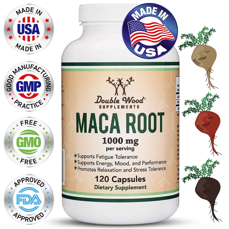 

Unisex Maca Root Capsules To Support Healthy Mood and Boost Energy (Black, Red, Yellow Maca Powder - 1,000 Mg Per Serving)