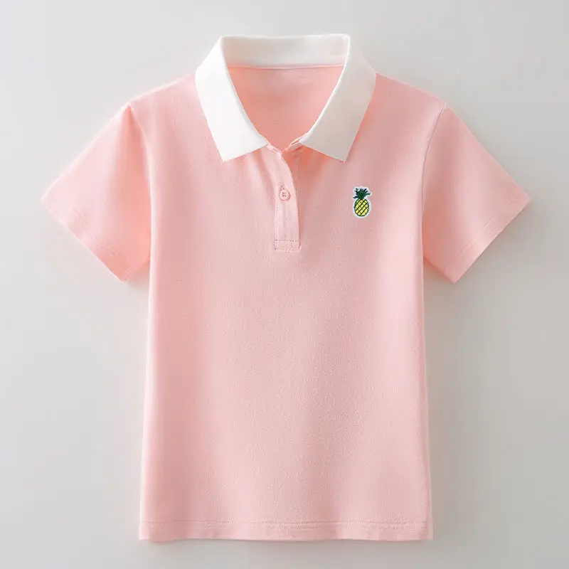 Girls' T-shirt Summer 2022 New Children's Student Polo Shirt Girl Short Sleeve Summer Middle and Big Children Western Style Top