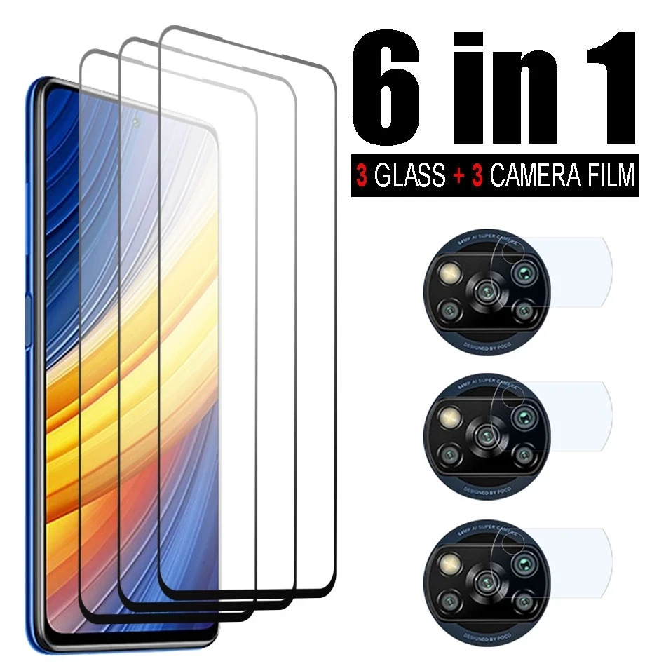 

6IN1 Tempered Glass For Xiaomi Poco X3NFC X3 Pro X3 GT F2 F3 Poco X3 Pro Camera Lens Film Anti-scratch Screen Protector 2.5D 9H