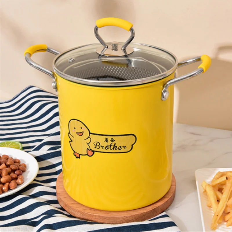 

2L/3L Multifunctional Deep Fryer Frying Pan with Strainer Japanese Style Mini Fryer Yellow for Gas Stove Induction Cooker