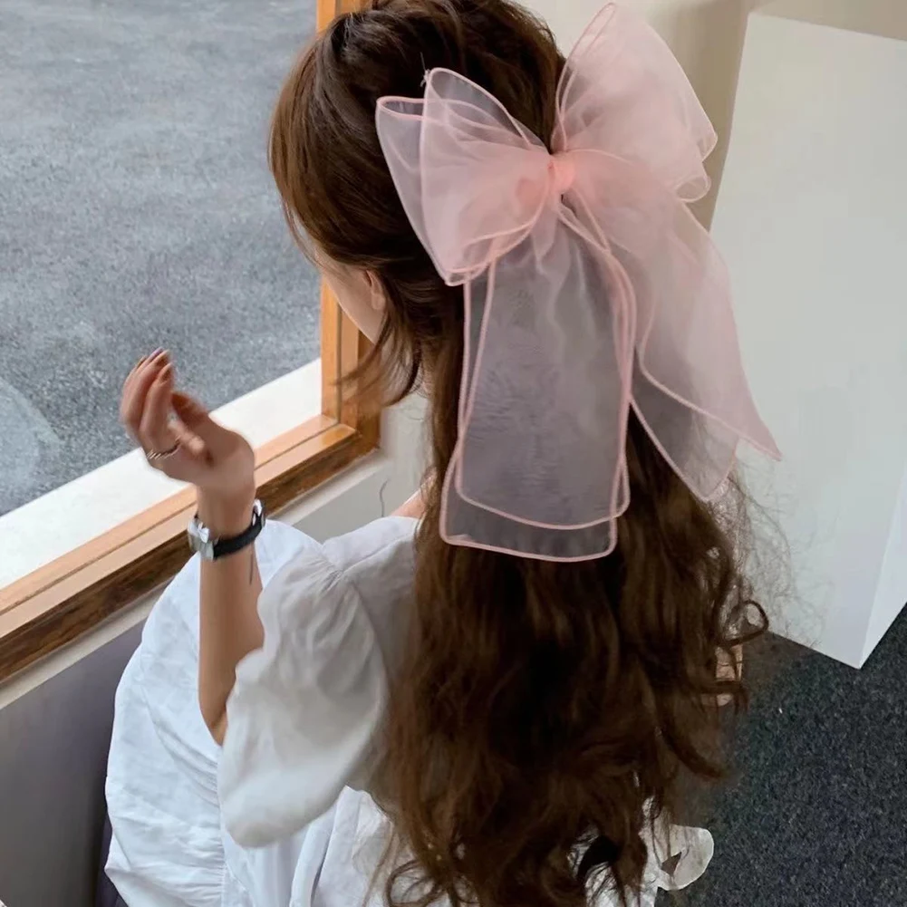 

Sweet Bow Organza Streamers Hair Scrunchies Soft Gauze Ponytail Elastic Hair Ties Rope Women Ribbon Bands Girls Hair Accessories