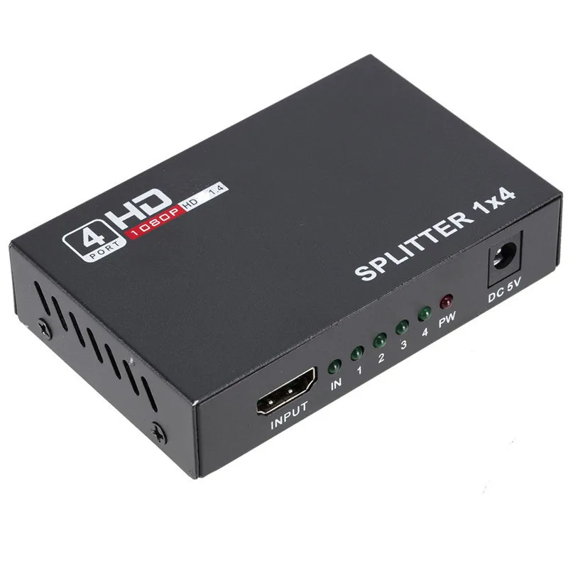 

1 x 4 HDMI-compatible Splitter Converter 1 In 4 Out HD 1.4 Splitter Amplifier HDCP 4K/1080P Dual Display for HDTV DVD PS3 Xbox