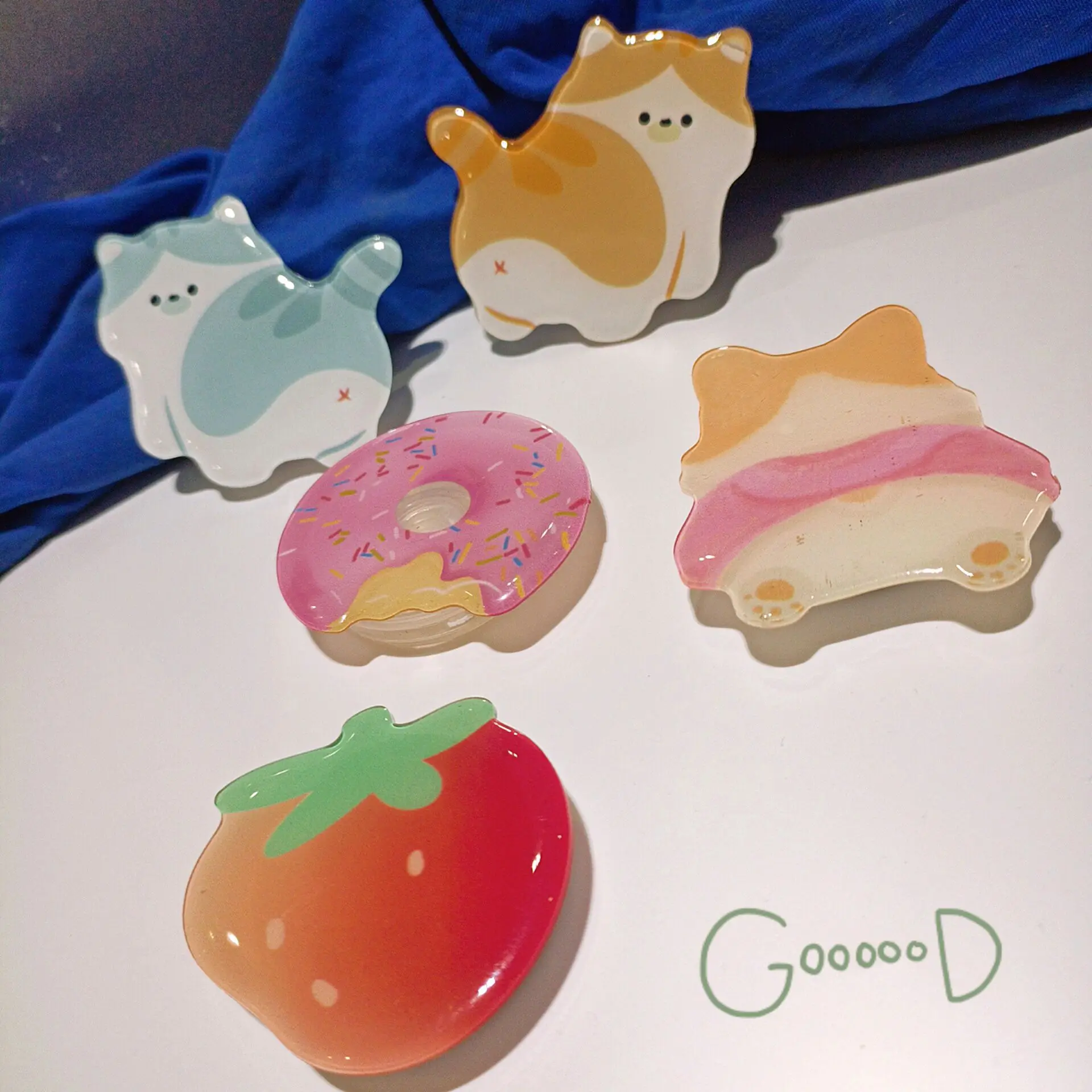 

5pcs Acrylic Cartoon Cat Strawberry Universal Phone Holder Griptok Support For iPhone Grip Tok Folding Finger Stand Socket