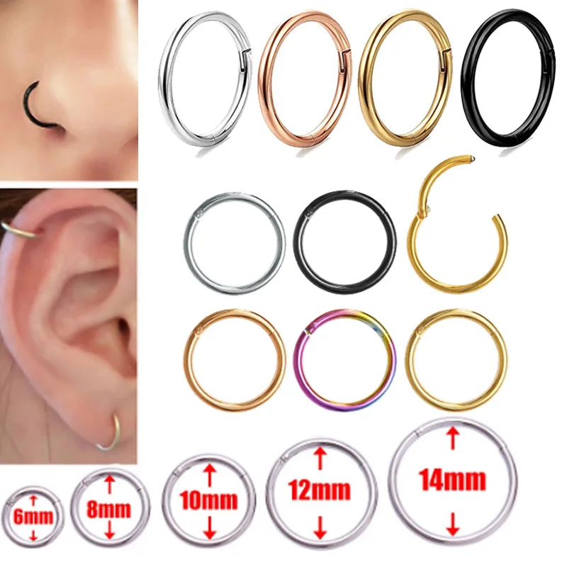 

0.6/0.8/1.0/1.2mm Stainless Steel Small Nose Rings Septum Piercing Mixed Color Body Clips Hoop For Women Men Cartilage Jewelry