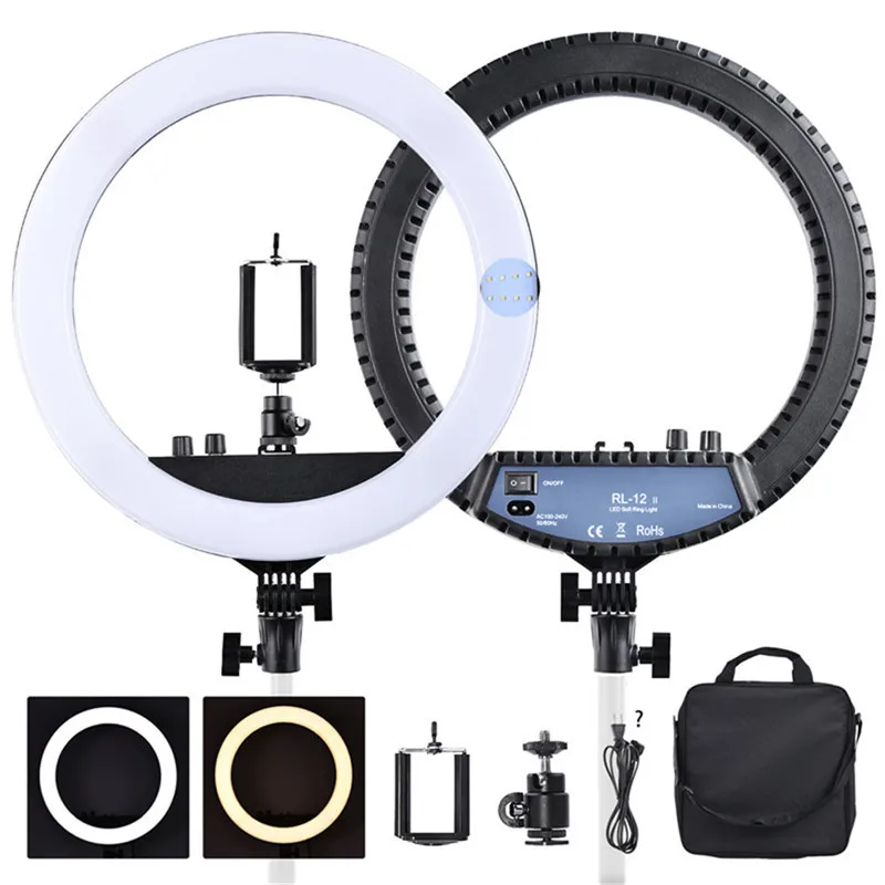 

Fosoto RL-12II 14" Dimmable Photography Light Led Ring Light Bi-color 3200-5600K 240 Led Ring Lamp For Camera Photo Studio Phone