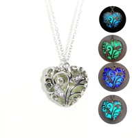 glowing heart pendant hollow tree of life luminous necklace for lover women crystal chains jewelry ins trendy anniversary gift