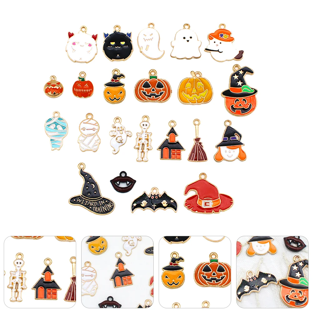 

22 Pcs Halloween Accessories Gold Plated Necklace Alloy Charms Jewelry Pendants (iron) Witch Pumpkin Ghost