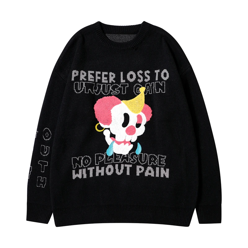 

Пуловер в стиле ретро для мужчин и женщин, свободный свитер в стиле хип-хоп с принтом черепа и надписей, уличная вязаная Повседневная осення...