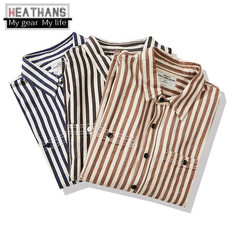 

Мужская/Женская Новая высококачественная полосатая Мужская рубашка в японском стиле модная повседневная одежда осенняя Ретро блузка-карг...