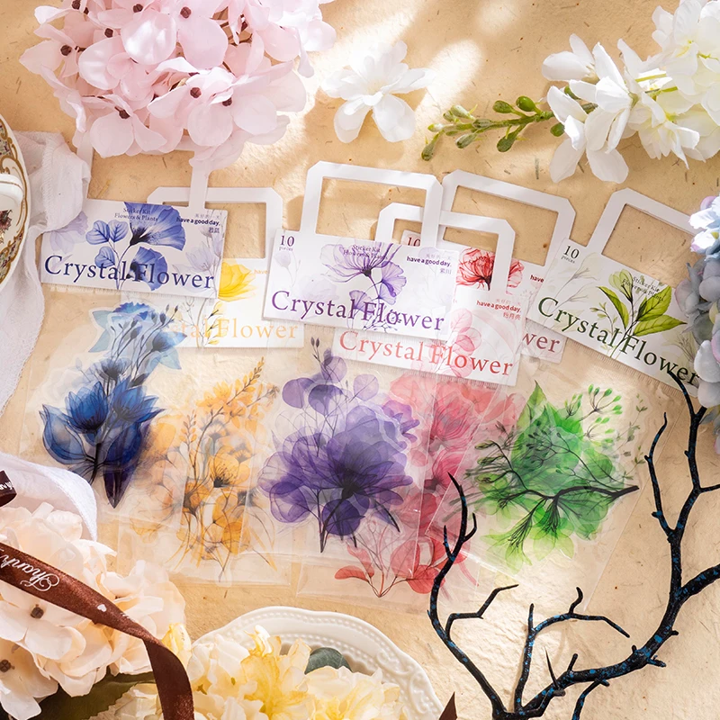 

20Packs Wholesale Flowers Stickers Material Collage colorful crystal plant Literary Decorative Base Paper Scrapbooking 200*92MM