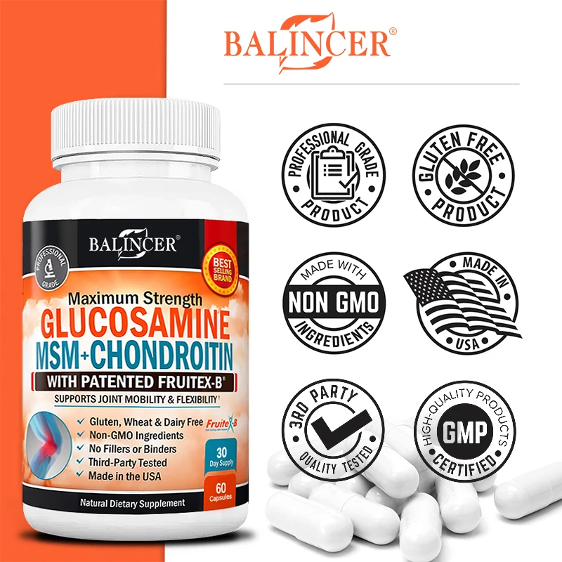 

Maximum Strength Glucosamine Msm + Chondroitin Supports Joint Mobility In Hands, Wrists, Knees, Back, Neck, Elbows, Hips, Ankles