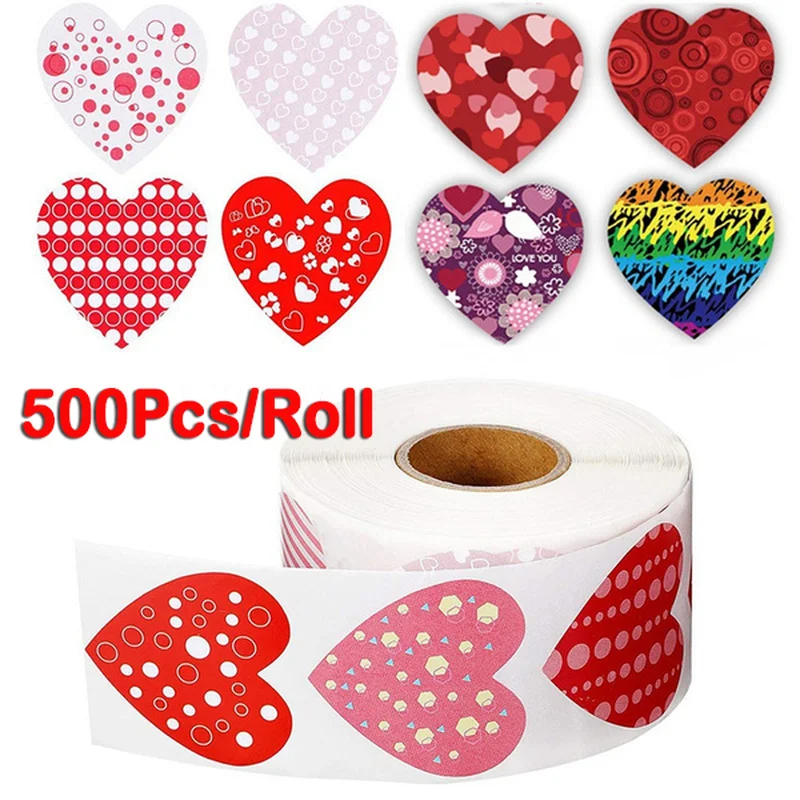 

500pcs/rolls Heart Shaped Label Sticker Scrapbooking Gift Packaging Seal Birthday Party Wedding Supply Stationery Sticker