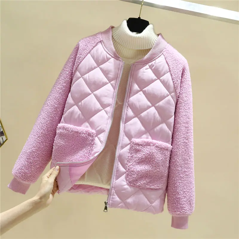 Women Spring Autumn Jacket Lamb Fur Parkas Short Women Coats And Jacket Plus Size Parka Mujer Slim Winter Jacket  Spring Parkas