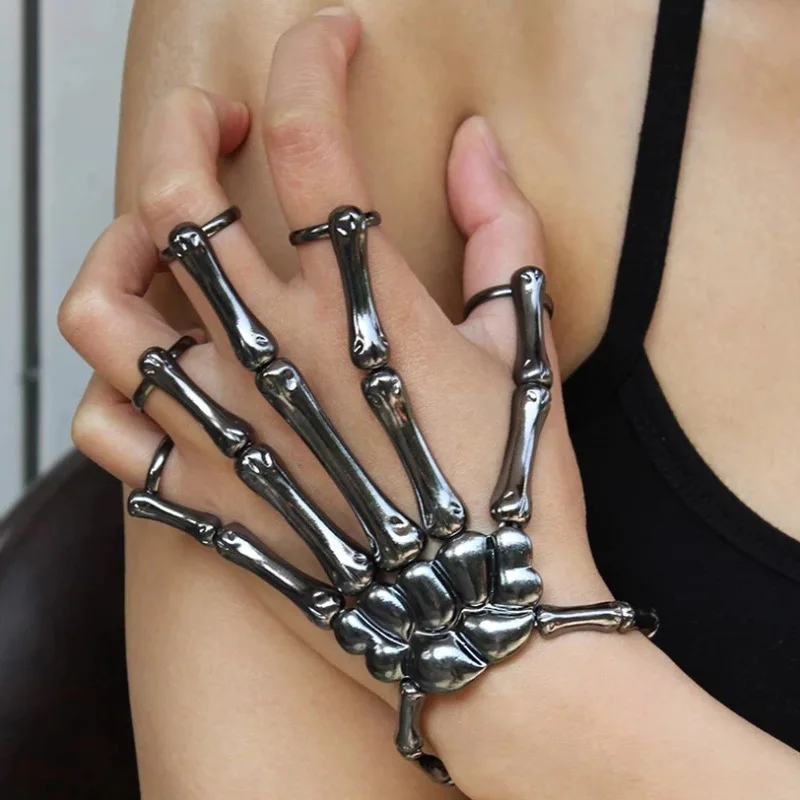 

Hand Skull Skeleton Bracelet with Open Ring For Men Women Gothic Punk Elasticity Adjustable Couple Bracelet Bangles Jewelry Gift