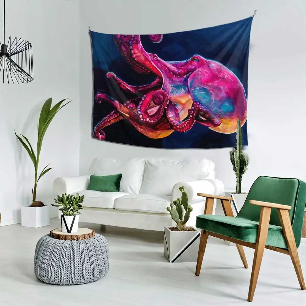 Глубокий красочный розовый и синий осьминог тушь картина из глубины гобелен