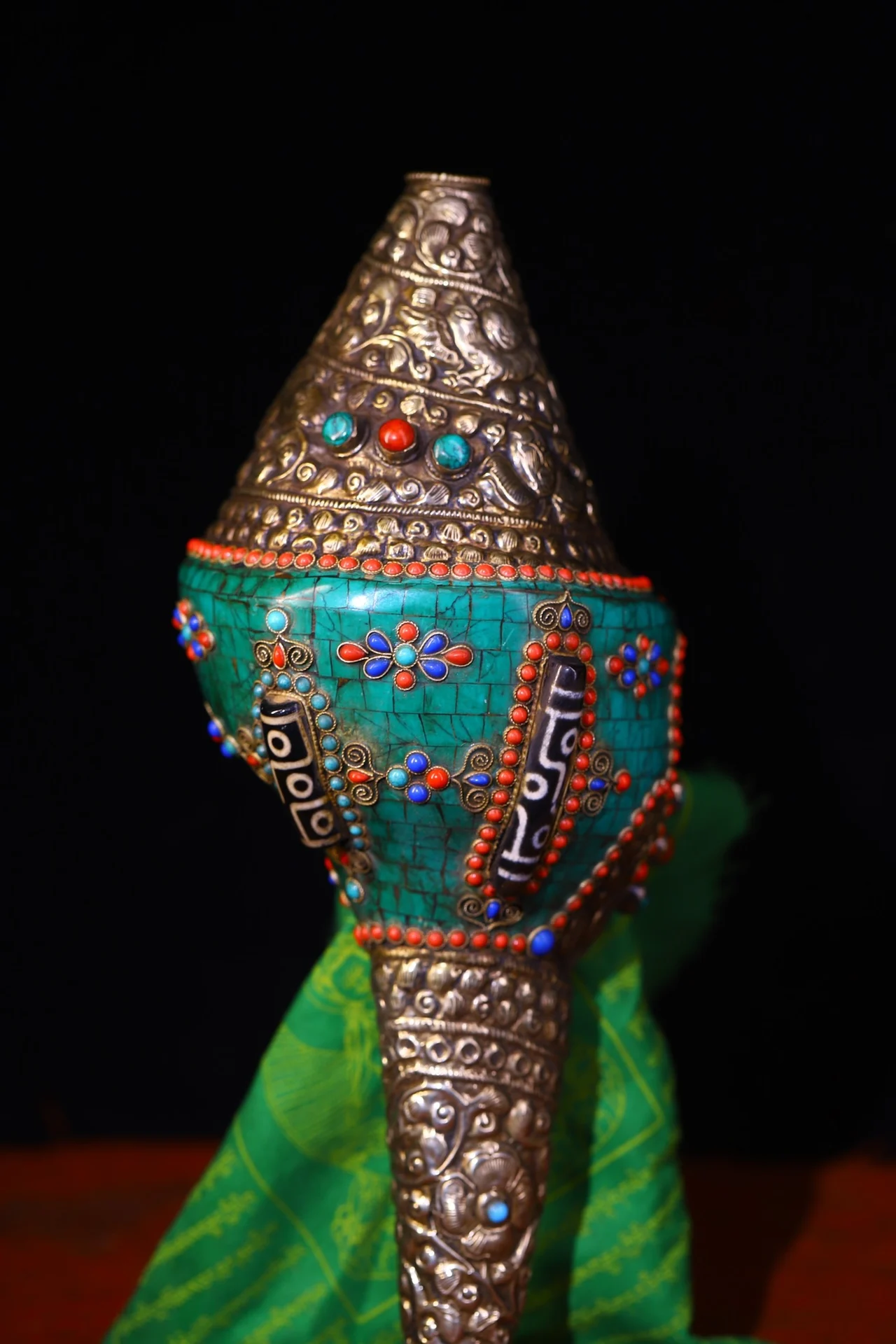 Коллекция тибетских храмов 13 дюймов старый натуральный раковины циннабар