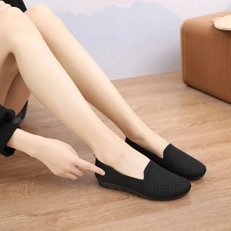 Women's Daily Shoes Summer Mesh Breathable Flat Shoes Women's Comfortable Shiny Sneakers Socks Inserted Moccasins zapatyllas Muj