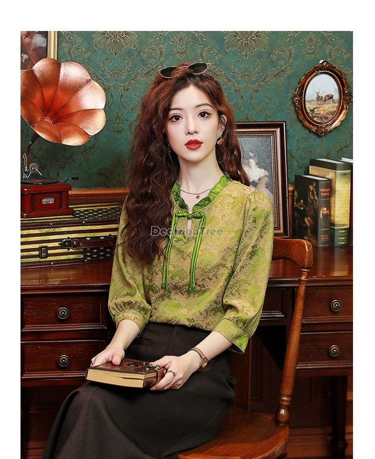 Женский жаккардовый костюм элегантный пикантный топ в китайском стиле с