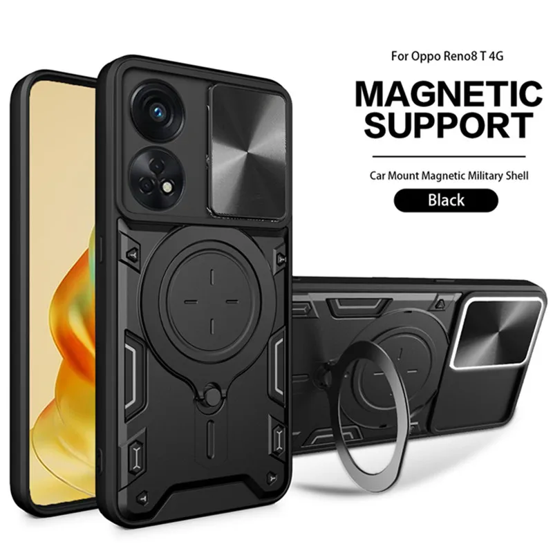 

For Oppo Reno8 T 4G Case 6.43" Shockproof Magnetic Ring Armor Phone Cases for Reno8T Reno 8T 8 T T8 CPH2481 Stand Back Cover